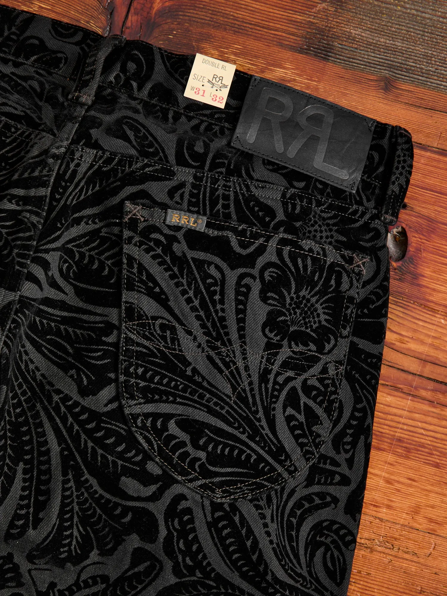 "Black Floral" 12oz Flocked Denim - High Slim Fit