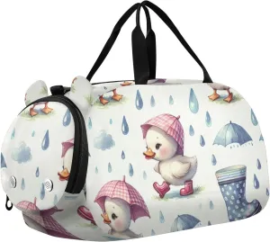 Rain Duck Watercolor Duffle Bag for Girl, Sports Duffle Gym Bags with Shoe Compartment, Personalized Overnight Bag Travel Weekender for Kids