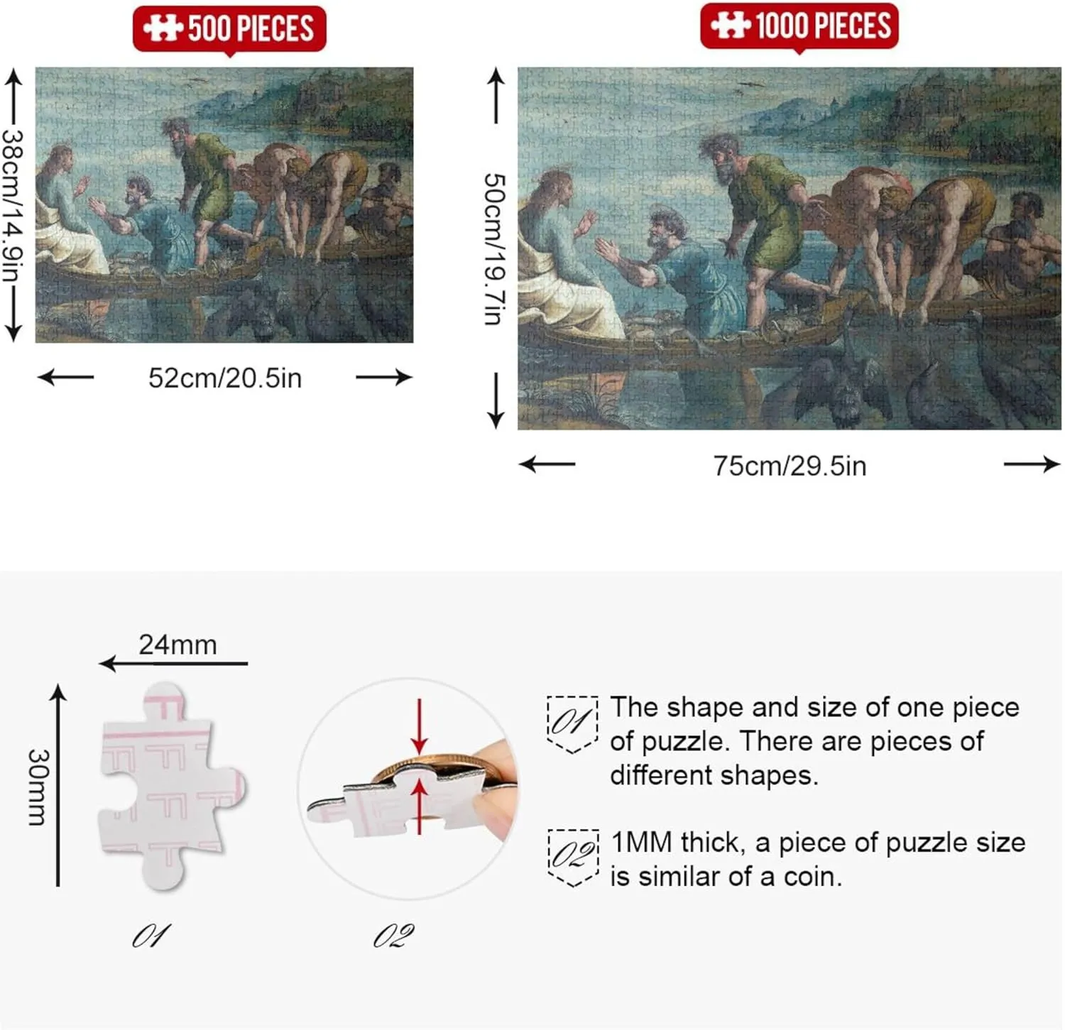 Raphael Miraculous Draught Fishes Adults Jigsaw 500 Piece Puzzles Game Puzzle Gifts Personalized Men Gifts Unique Animal Painting Art, 20.5x14.9 Inch