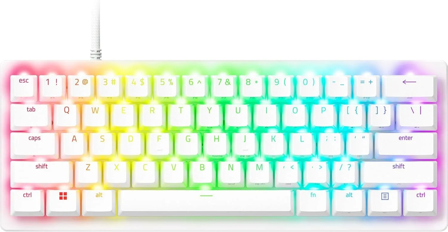 Razer Huntsman V3 Pro Mini 60% Esports Gaming Keyboard: Analog Optical Switches Snap Tap - Rapid Trigger - Adjustable Actuation - Dual-Purpose Mod Keys - Doubleshot PBT Keycaps - White