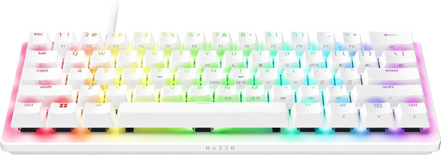 Razer Huntsman V3 Pro Mini 60% Esports Gaming Keyboard: Analog Optical Switches Snap Tap - Rapid Trigger - Adjustable Actuation - Dual-Purpose Mod Keys - Doubleshot PBT Keycaps - White