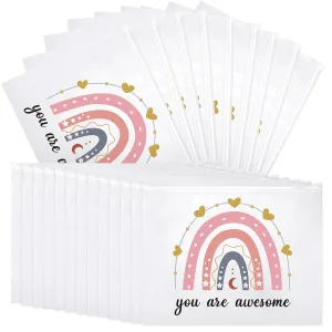 Reginary 100 Pcs Inspirational Gifts for Girls Women Travel Cheer Makeup Bag Bulk Loved Quotes Cosmetic Bags with Zipper Thank You Encouragement Birthday Gift Bag for Nurse Teacher Friend (Charming)