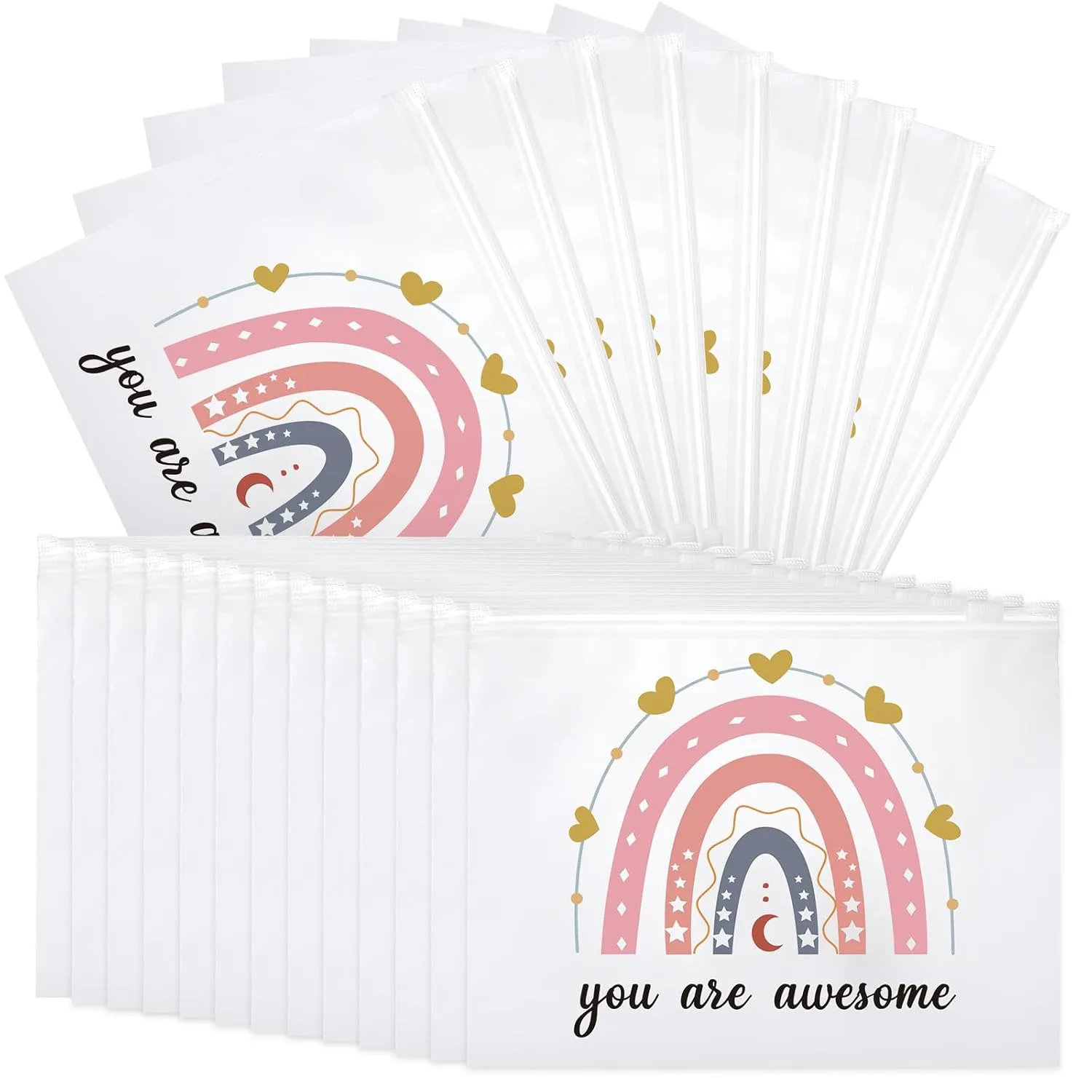 Reginary 100 Pcs Inspirational Gifts for Girls Women Travel Cheer Makeup Bag Bulk Loved Quotes Cosmetic Bags with Zipper Thank You Encouragement Birthday Gift Bag for Nurse Teacher Friend (Charming)