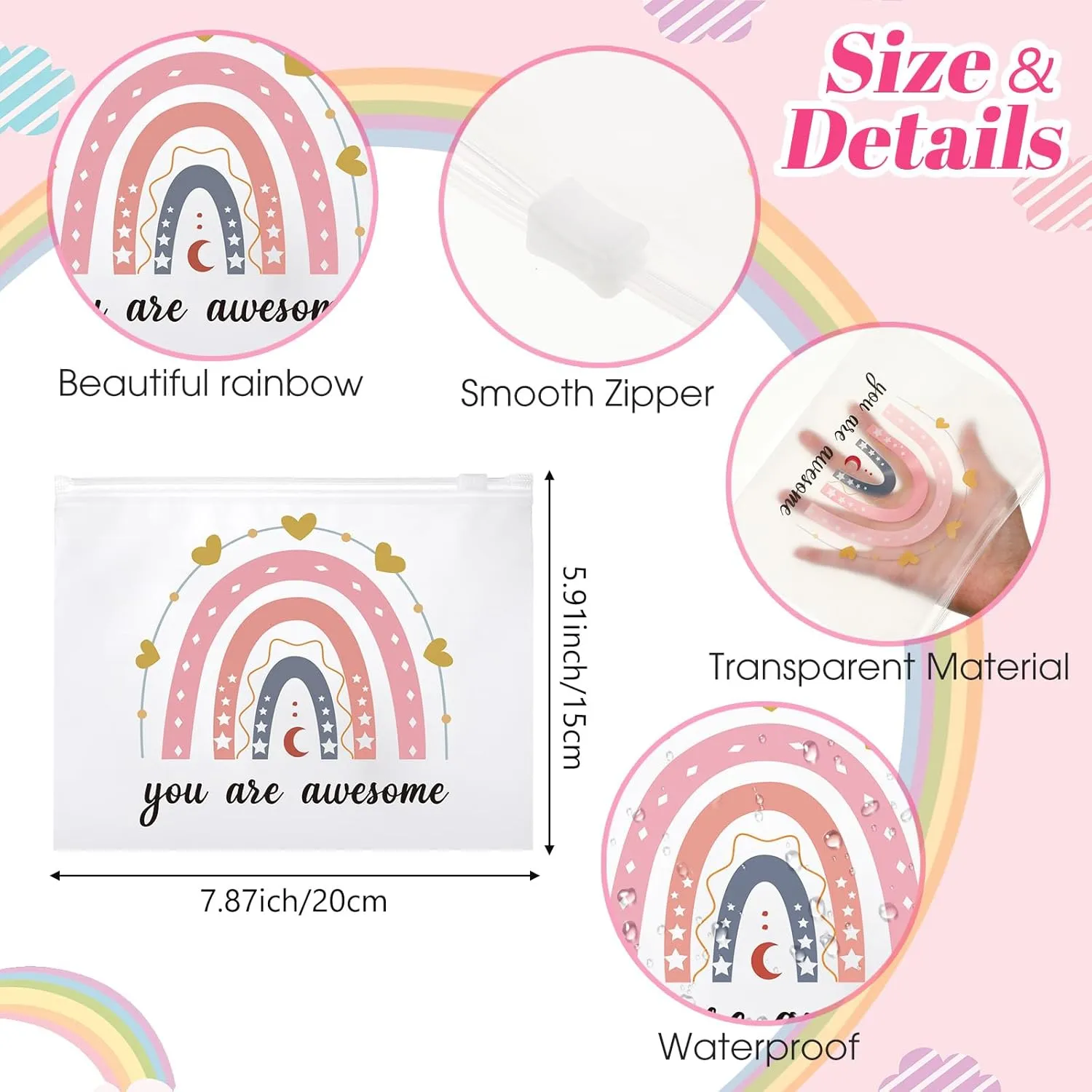 Reginary 100 Pcs Inspirational Gifts for Girls Women Travel Cheer Makeup Bag Bulk Loved Quotes Cosmetic Bags with Zipper Thank You Encouragement Birthday Gift Bag for Nurse Teacher Friend (Charming)