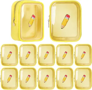 Reginary 12 Pcs End of Year Gift Bulk Clear Makeup Bags 5 x 6 Inches Pencil Chenille PVC Cosmetic Bags Bulk from Teacher Graduation Gifts Waterproof Travel Size for Senior Night Gift Party Favors