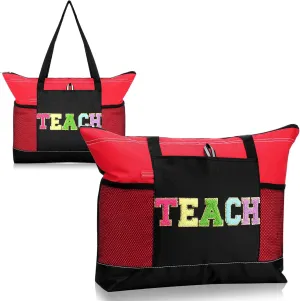 Reginary Teacher Appreciation Gifts Bag Teachers' Day Chenille Letter Tote Bags with Letters Travel Organizer Gifts for Graduation School Party Supplies