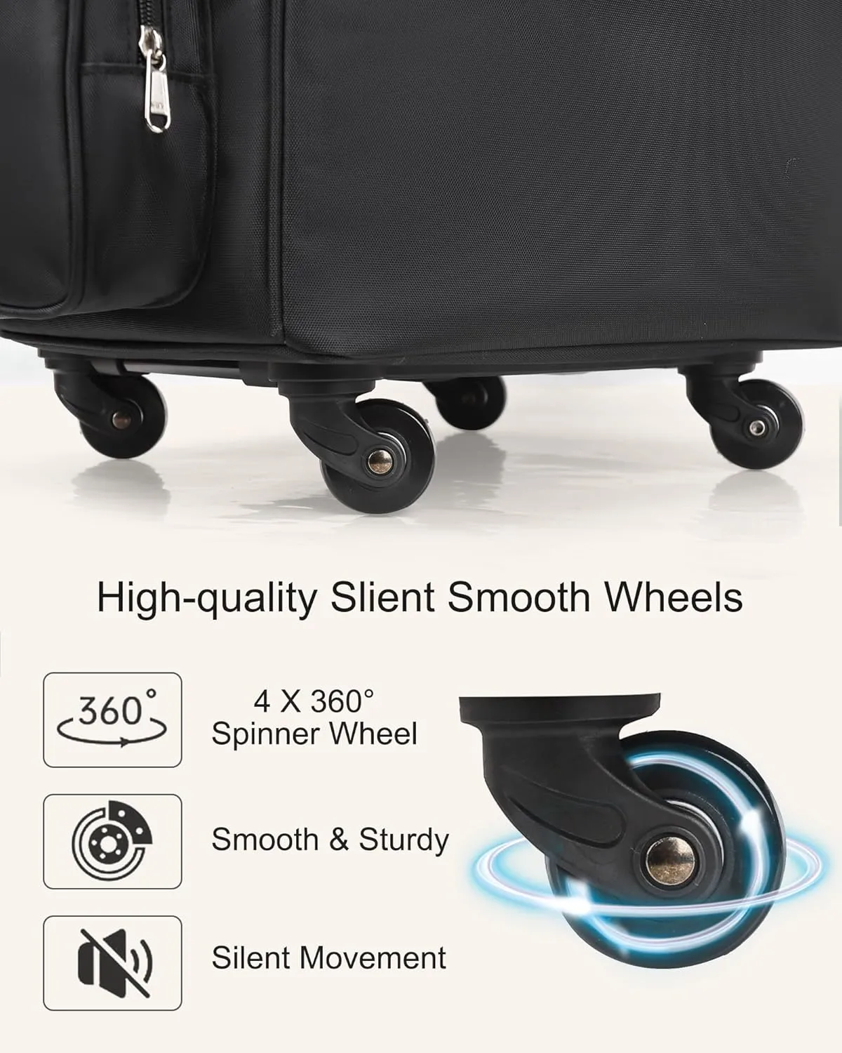 Relavel Rolling Makeup Train Case with Large Clear Makeup Bag, Hairstylist Traveling Bag with 4 Wheels, Cosmetic Storage Organizer Hair Stylist Travelling Bag with Adjustable Dividers & Shoulder Strap