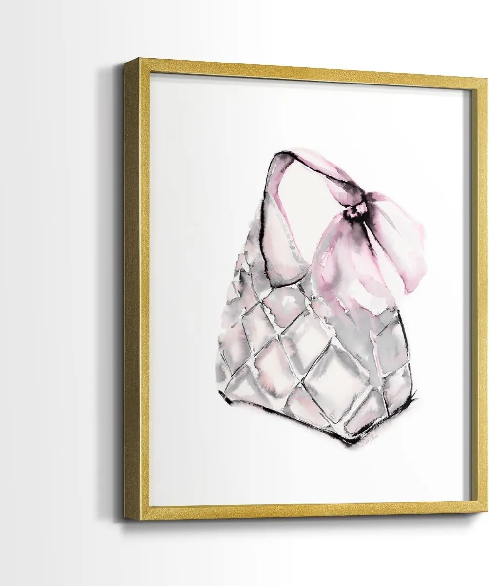 Renditions Gallery Set of 2 Peel & Stick Framed Prints, Watercolor Abstract Wall Art, Unique Fashion Princess Handbag Wall Decor, Re-Stickable - Ready to Hang - 8"x10" - GOLD Frame LT590