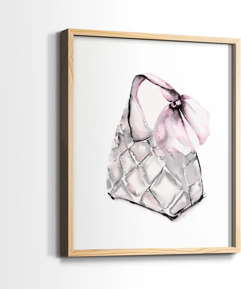 Renditions Gallery Set of 2 Peel & Stick Framed Prints, Watercolor Abstract Wall Art, Unique Fashion Princess Handbag Wall Decor, Re-Stickable - Ready to Hang - 8"x10" - NATURAL WOOD Frame LT590
