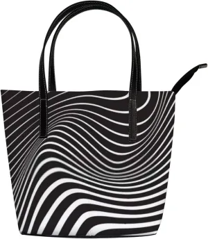 Retro Black and White Optical Art Pattern Tote Bag for Women Leather Handbags Women's Crossbody Handbags Work Tote Bags for Women Coach Handbags Tote Bag with Zipper.