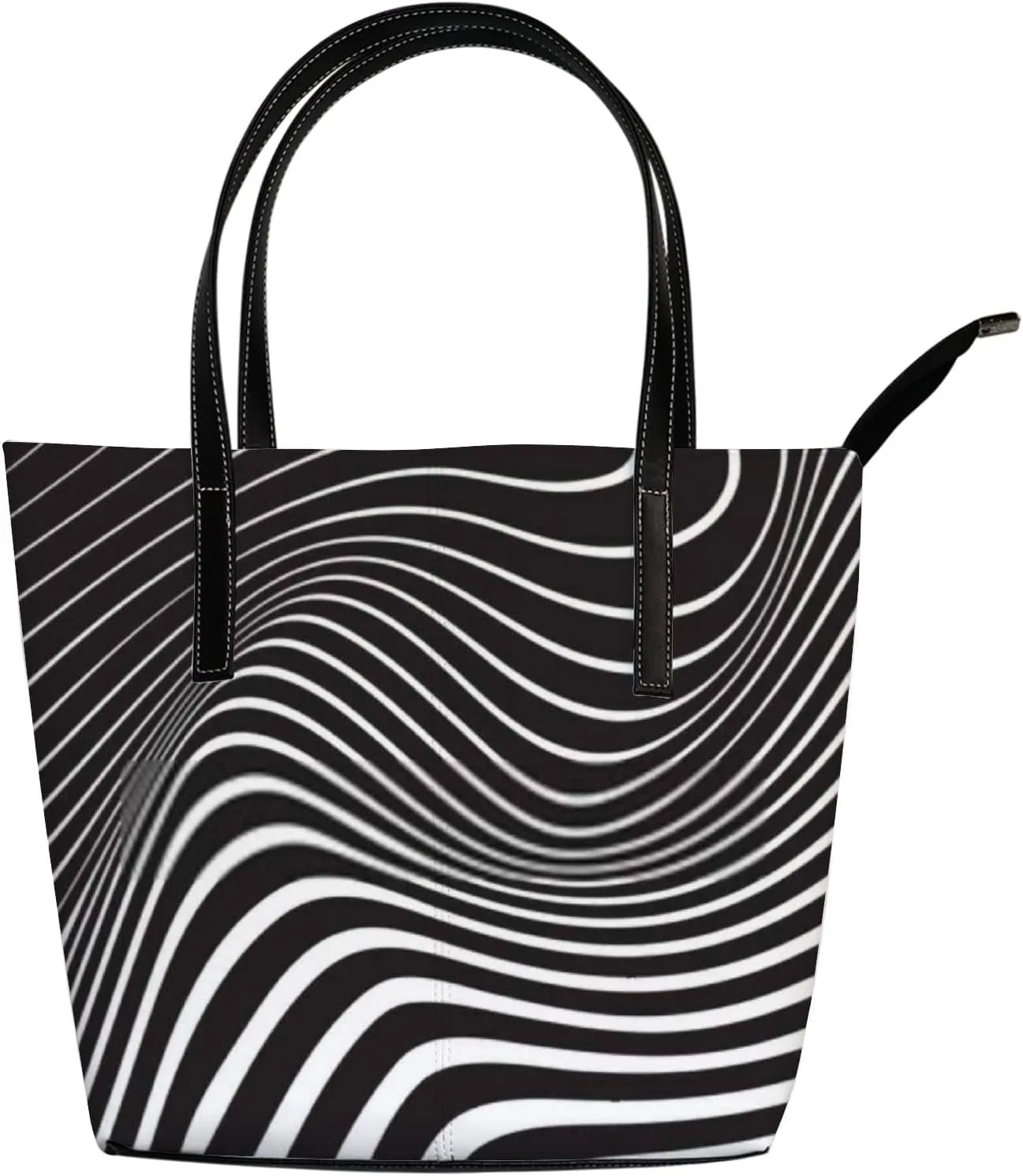 Retro Black and White Optical Art Pattern Tote Bag for Women Leather Handbags Women's Crossbody Handbags Work Tote Bags for Women Coach Handbags Tote Bag with Zipper.