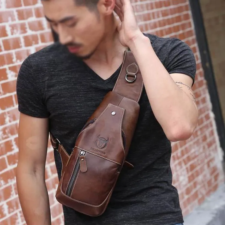 Retro Leather Crossbody Chest Bag Gray   Buckle