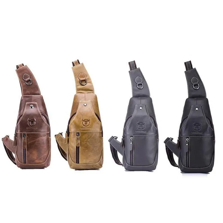 Retro Leather Crossbody Chest Bag Gray   Buckle
