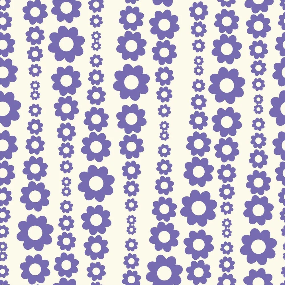 Retro Optical Illusion Floral Fabric - Purple/Tan