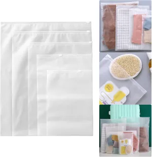 Reusable Frosted & Transparent Zipper Clothing Bags | Multipurpose PEVA Sealable Travel Storage Bags for Underwear & Garments | 8" x 10" / 20 x 25 cm | (50 Pack)