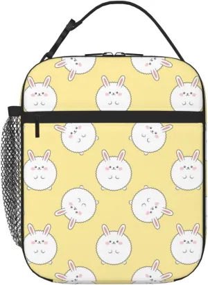 Reusable Lunch Bag Animal Fat Rabbit Hare Insulated Lunch Box Container Portable Cooler Thermal Lunch Tote Bag for Women Men Adult Work Office Picnic Travel Beach, 8x4x10 inch