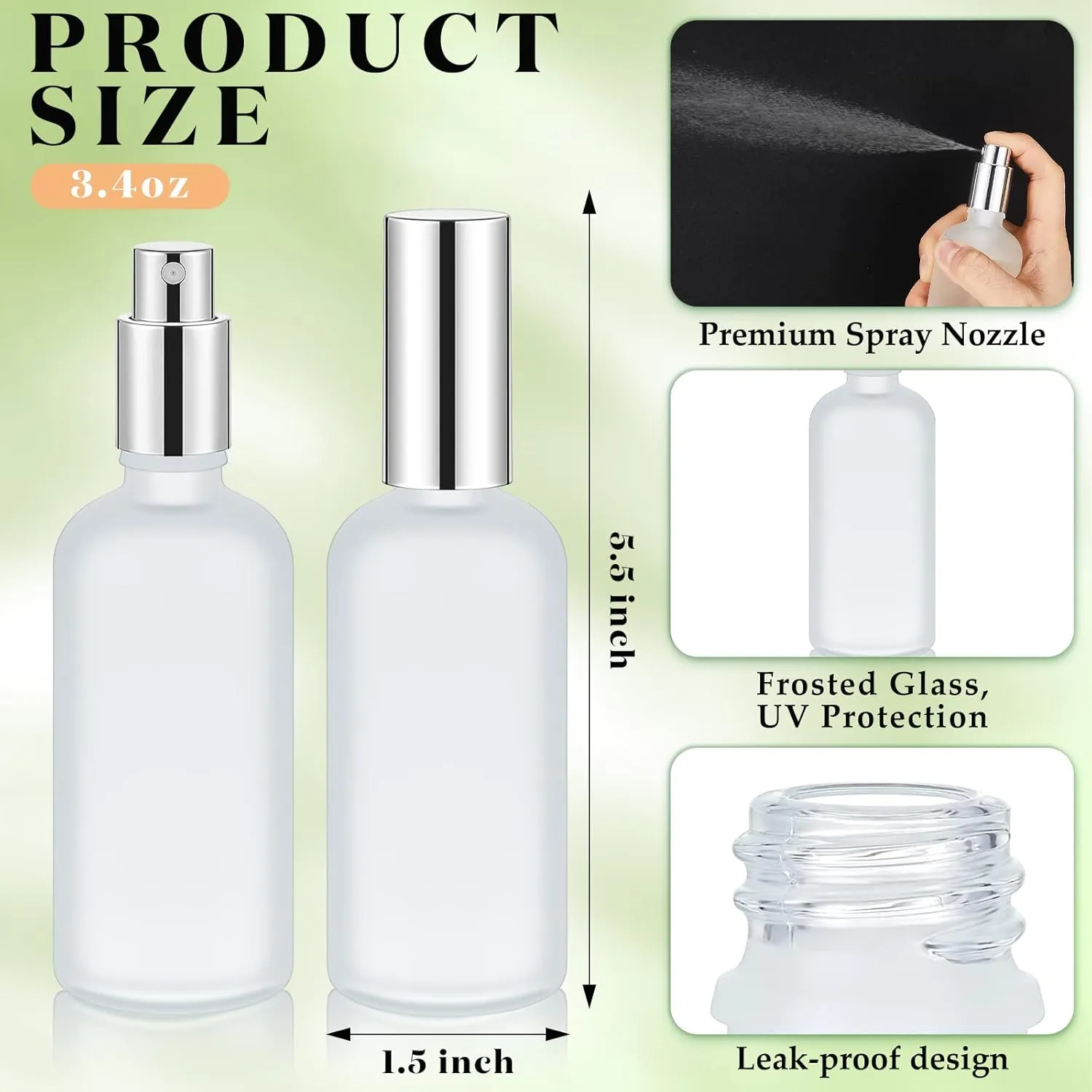 Roshtia 30 Pcs 3.4 oz Silver Glass Spray Bottle Clear Empty Bottles Small Refillable Reusable Perfume Containers with Fine Mist Sprayer Pump for Face Body Travel
