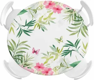 Round Fitted Tablecloth Watercolor Pastoral Flowers Leaves Waterproof Table Cover for Indoor Outdoor Holiday Party Pink Floral Butterfly Elastic Edged Tablecloths Fit Up 45"-54" Tables