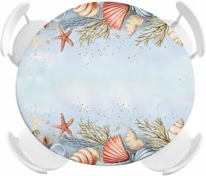 Round Fitted Tablecloth Watercolor Shells Starfish Waterproof Table Cover for Indoor Outdoor Holiday Party Retro Marine Life Coral Elastic Edged Tablecloths Fit Up 45"-54" Tables