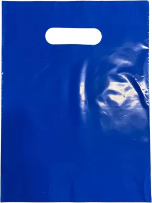 Royal Blue 9x12 inch 2 mil Die Cut Handle Plastic Bags, Made in USA, 100 Bags
