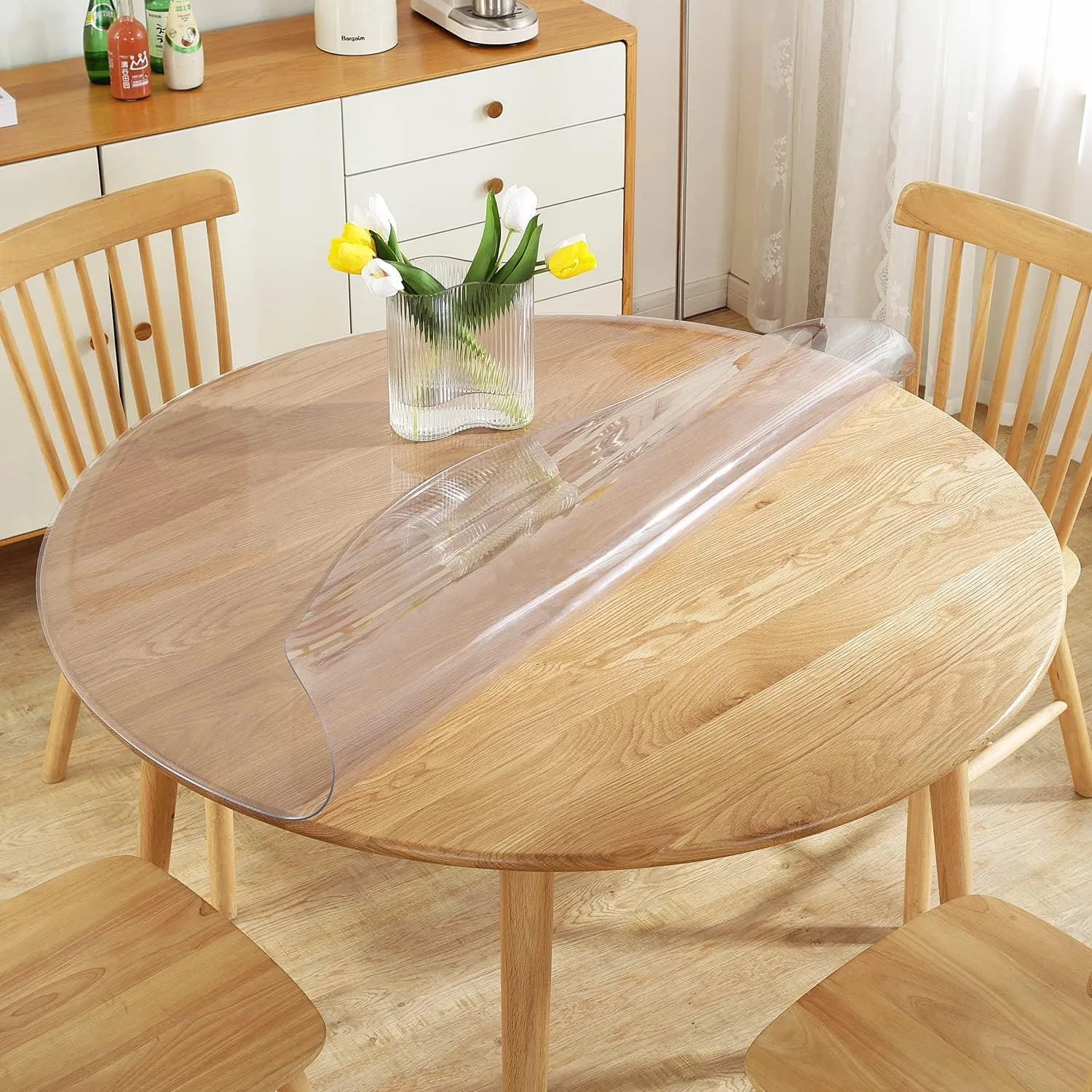 Royhom Clear Round Table Cover Protector 2mm Thick, Dia. 40 Inch Round Clear Table Protector, Waterproof Plastic Tablecloth, Easy to Clean PVC Desk Mat