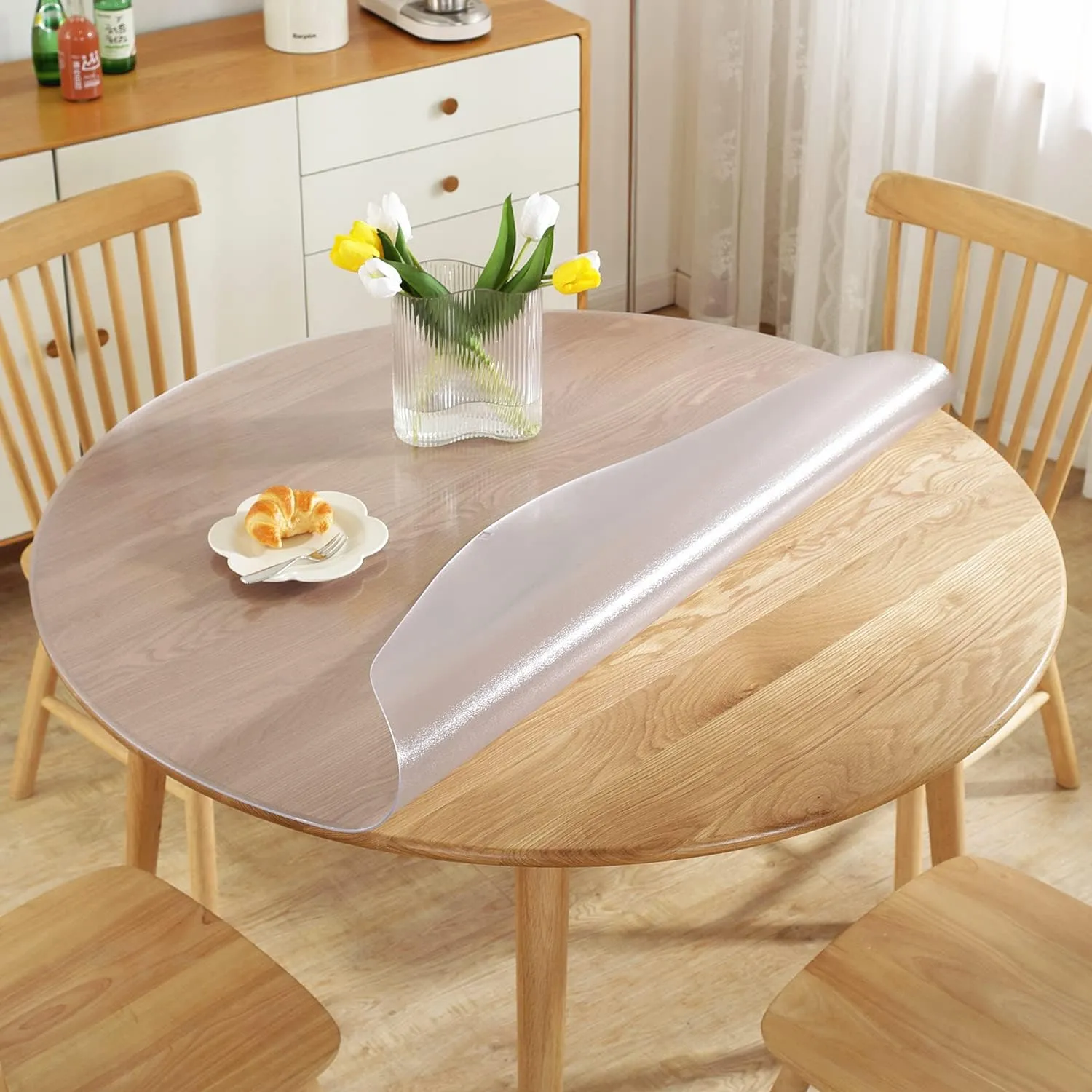 Royhom Frosted Plastic Table Cover Protector 2mm Thick, Dia. 40 Inch Round Table Protector, Waterproof Plastic Tablecloth, Easy to Clean PVC Desk Mat