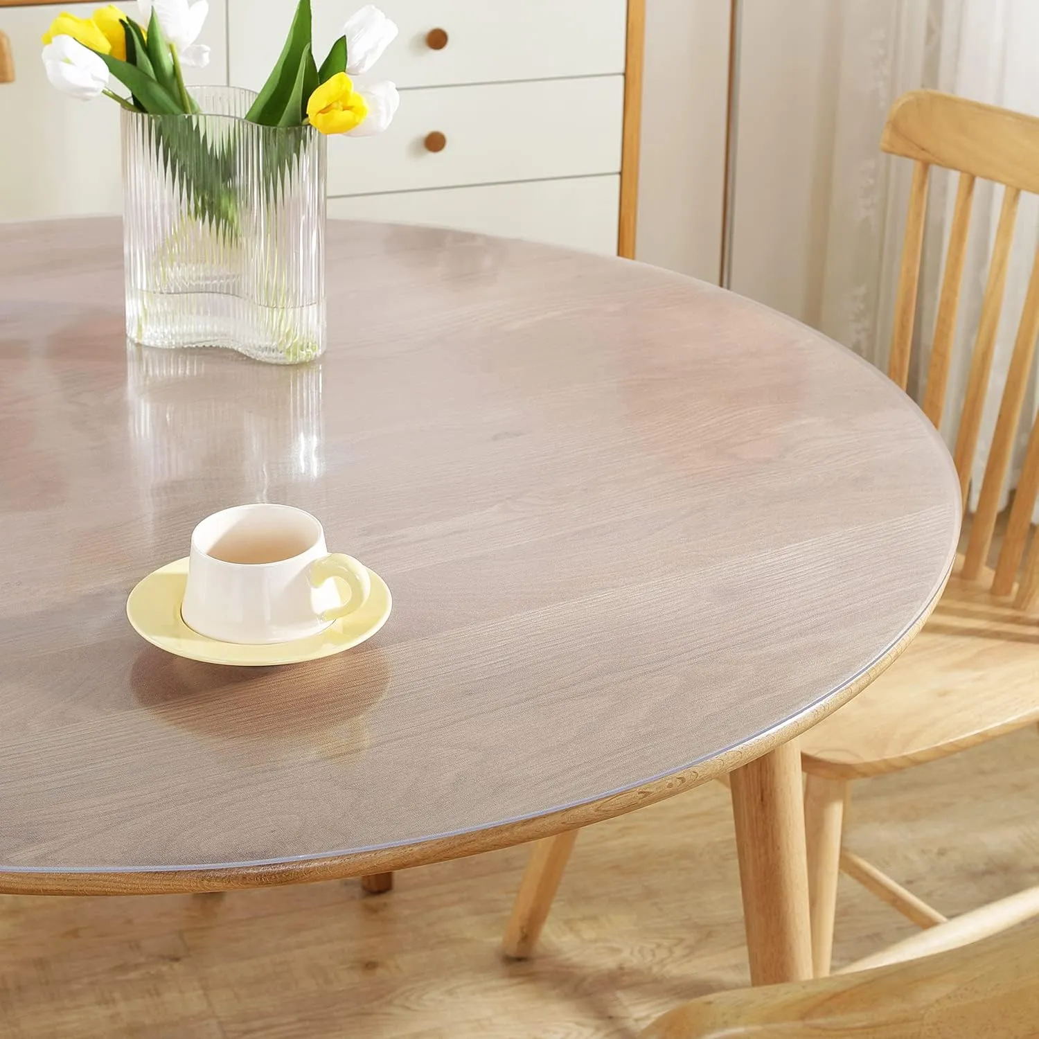 Royhom Frosted Plastic Table Cover Protector 2mm Thick, Dia. 40 Inch Round Table Protector, Waterproof Plastic Tablecloth, Easy to Clean PVC Desk Mat
