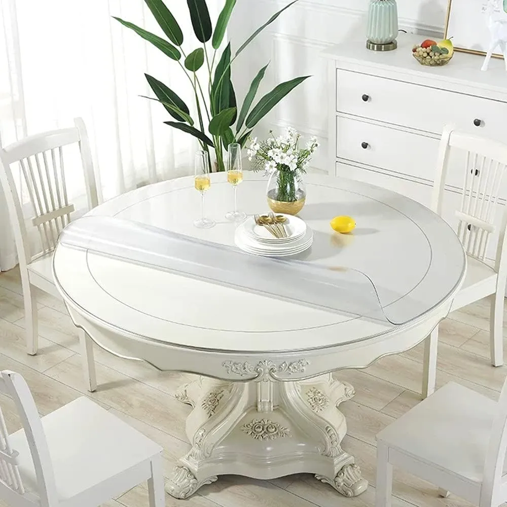 Royhom Frosted Plastic Table Cover Protector 2mm Thick, Dia. 40 Inch Round Table Protector, Waterproof Plastic Tablecloth, Easy to Clean PVC Desk Mat