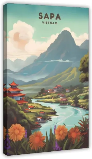 Sabah, Vietnam - Scenic Spots - Sabah, Vietnam Landscape Watercolor Retro Poster Canvas Poster Wall Art Decor Print Picture Paintings for Living Room Bedroom Decoration Frame: Frame:24x36inc
