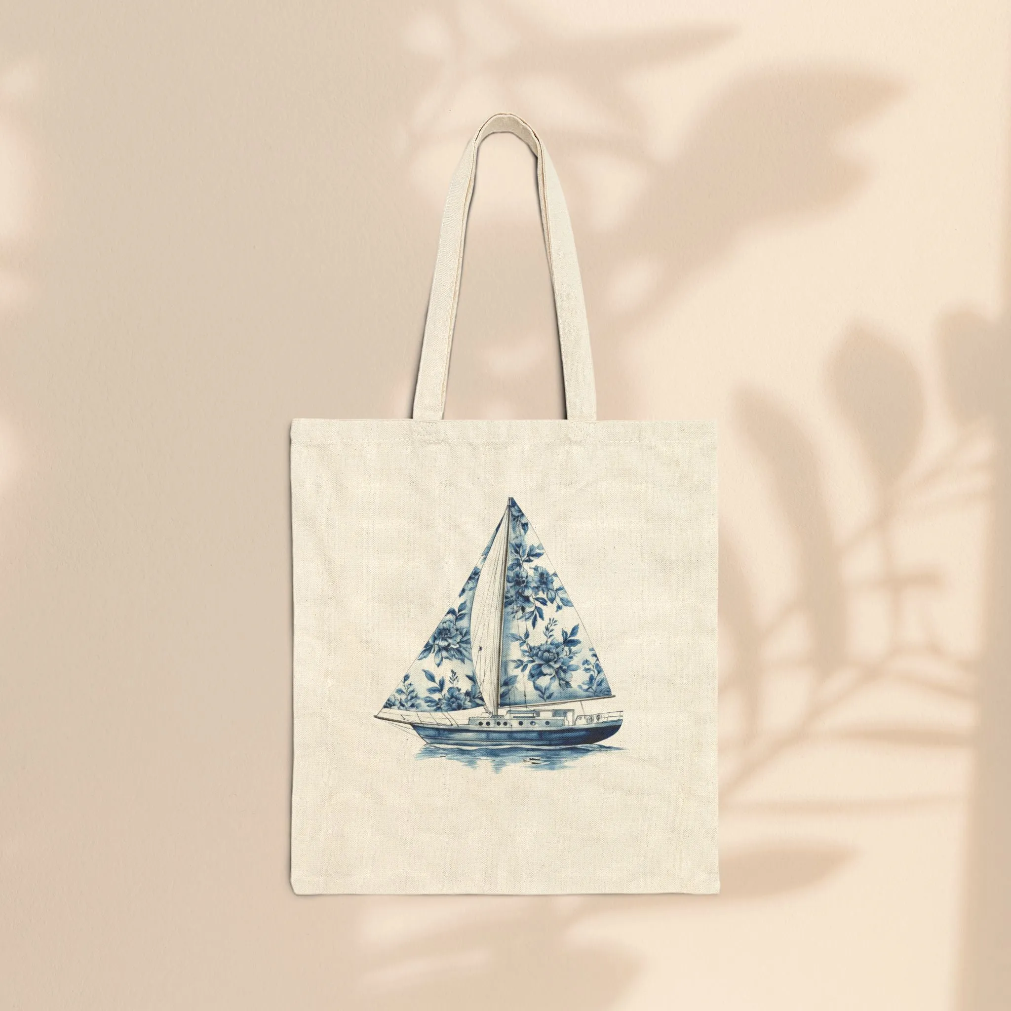 Sailboat Floral Cotton Canvas Tote Bag - Eco-Friendly Beach & Everyday Carry