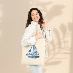 Sailboat Floral Cotton Canvas Tote Bag - Eco-Friendly Beach & Everyday Carry