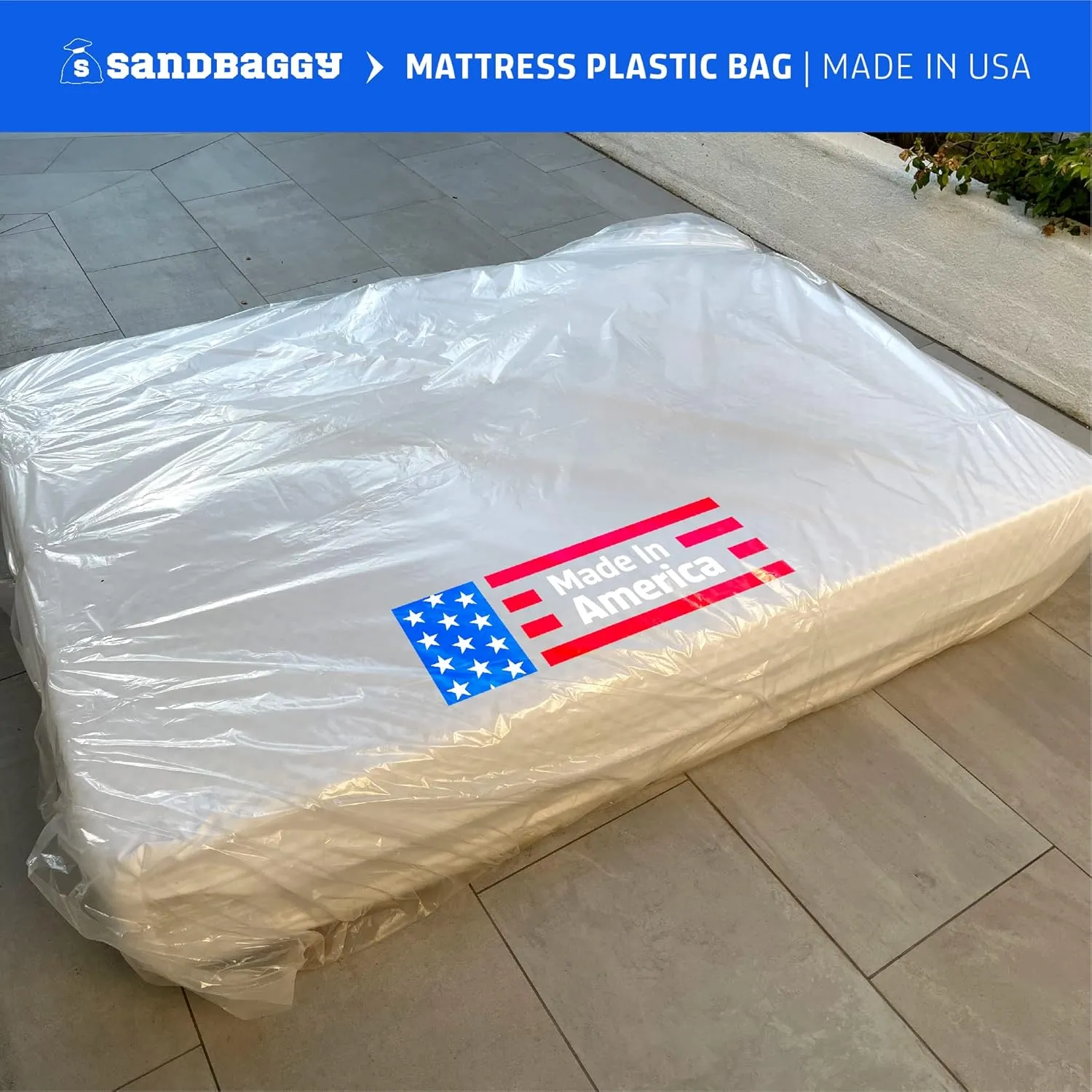 Sandbaggy Mattress Bag | Made in USA | for Moving or Storage | Can Fit Twin, Twin XL, Full & Queen Beds | Also Great for Covering Furniture | Built w/ 1 Month UV | 1.5 Mil Thick (4, Clear)
