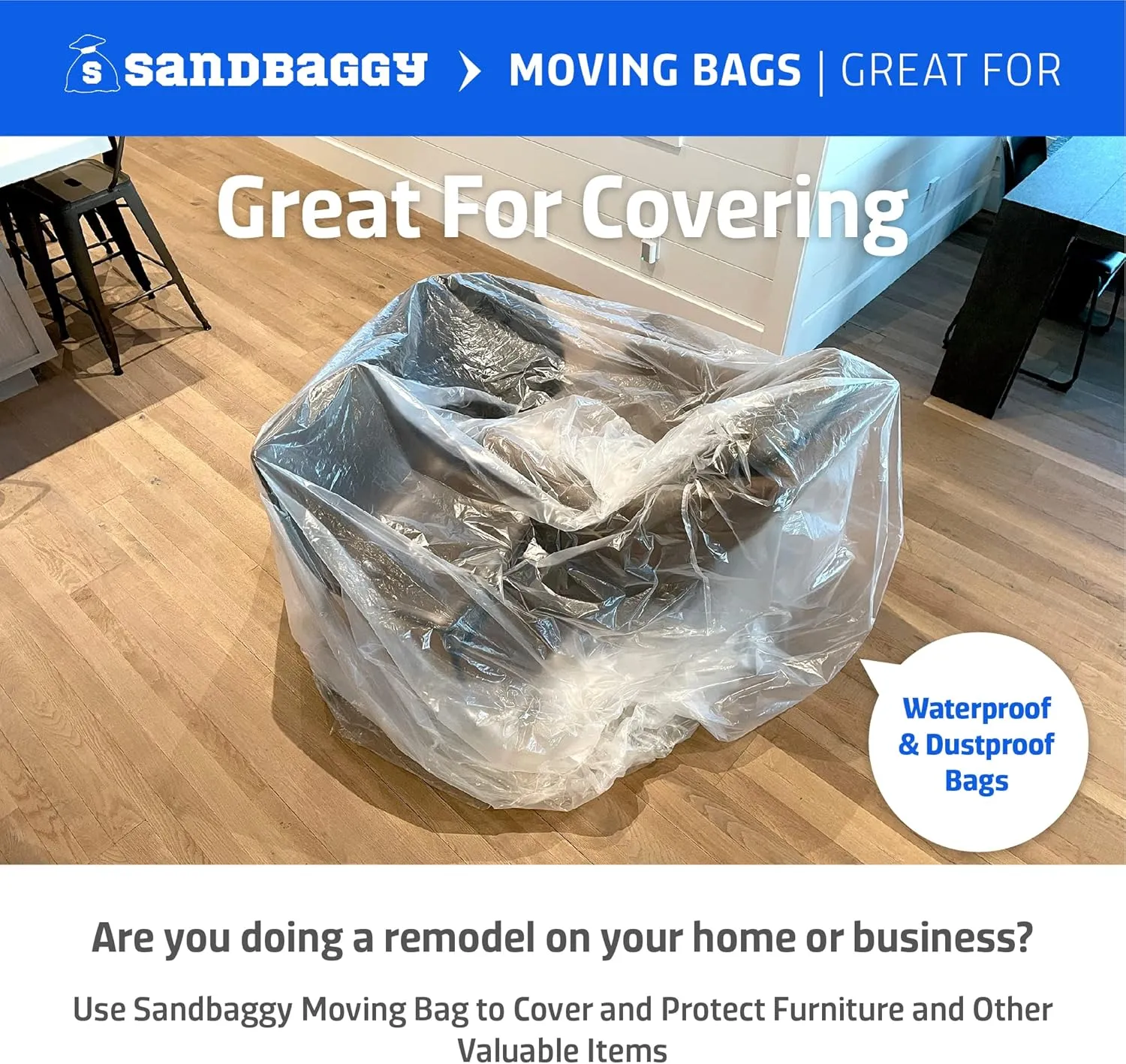 Sandbaggy Mattress Bag | Made in USA | for Moving or Storage | Can Fit Twin, Twin XL, Full & Queen Beds | Also Great for Covering Furniture | Built w/ 1 Month UV | 1.5 Mil Thick (4, Clear)
