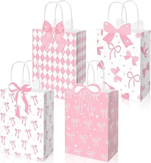 Sanixin 16 Pcs Pink Bow Gift Bags Coquette Goodie Bags for Bow Party Coquette Bachelorette Bridal Shower Wedding Birthday Decorations