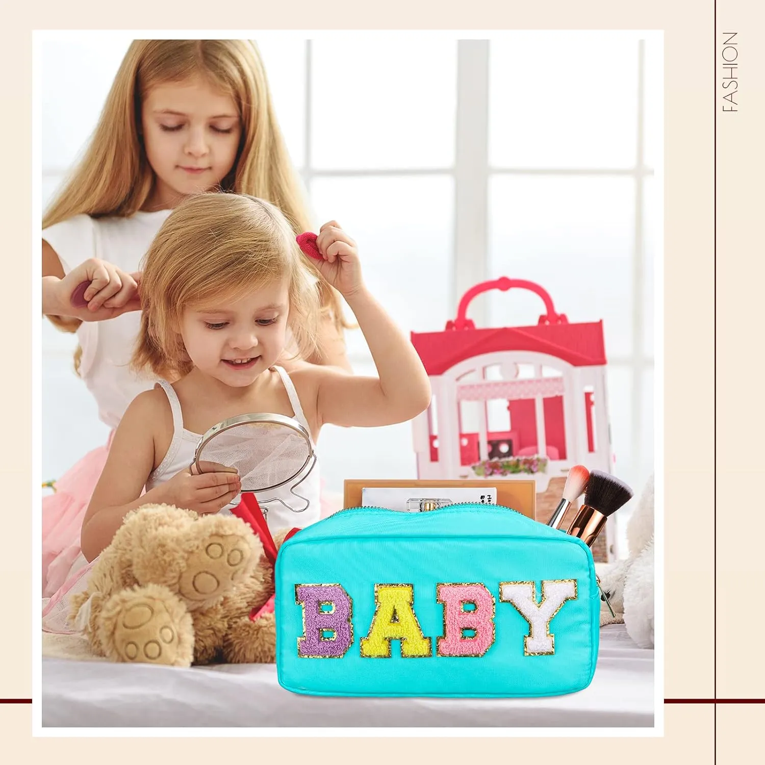 Sanwuta 2 Pieces Mama Gifts Makeup Bag Mom Birthday Gifts Nylon Cosmetic Bag Mothers Day Appreciation Toiletry Preppy Patch Chenille Letter Pouch for Women Her New Mom(Pink, Blue,Baby and Mama)