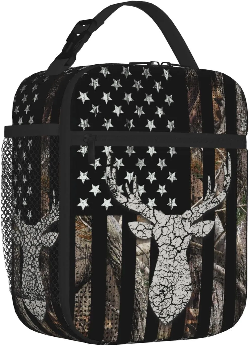 SARA NELL Hunting Camo Deer Insulated Lunch Bag Camouflage American Flag Lunch Cooler Box for Women Men Teens Kids, Reusable Lunch Tote Bag, Insulated Lunch Bags for Work, Picnic, School or Travel