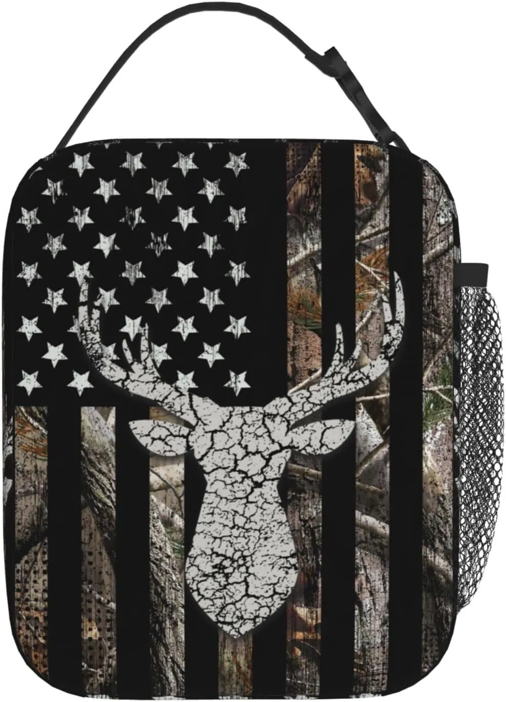 SARA NELL Hunting Camo Deer Insulated Lunch Bag Camouflage American Flag Lunch Cooler Box for Women Men Teens Kids, Reusable Lunch Tote Bag, Insulated Lunch Bags for Work, Picnic, School or Travel