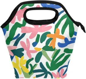 school lunch bag with Curved handle lunch box Leakproof beach cooler bag for Office Travel Flowers Bloom Colorful