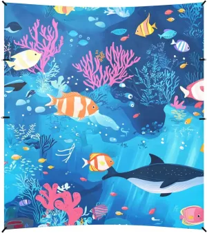 sea Blue Fishes Whale Beach Canopy UPF50  Easy Setup Large Sun Shade with Sand Pockets for Backyard and Camping