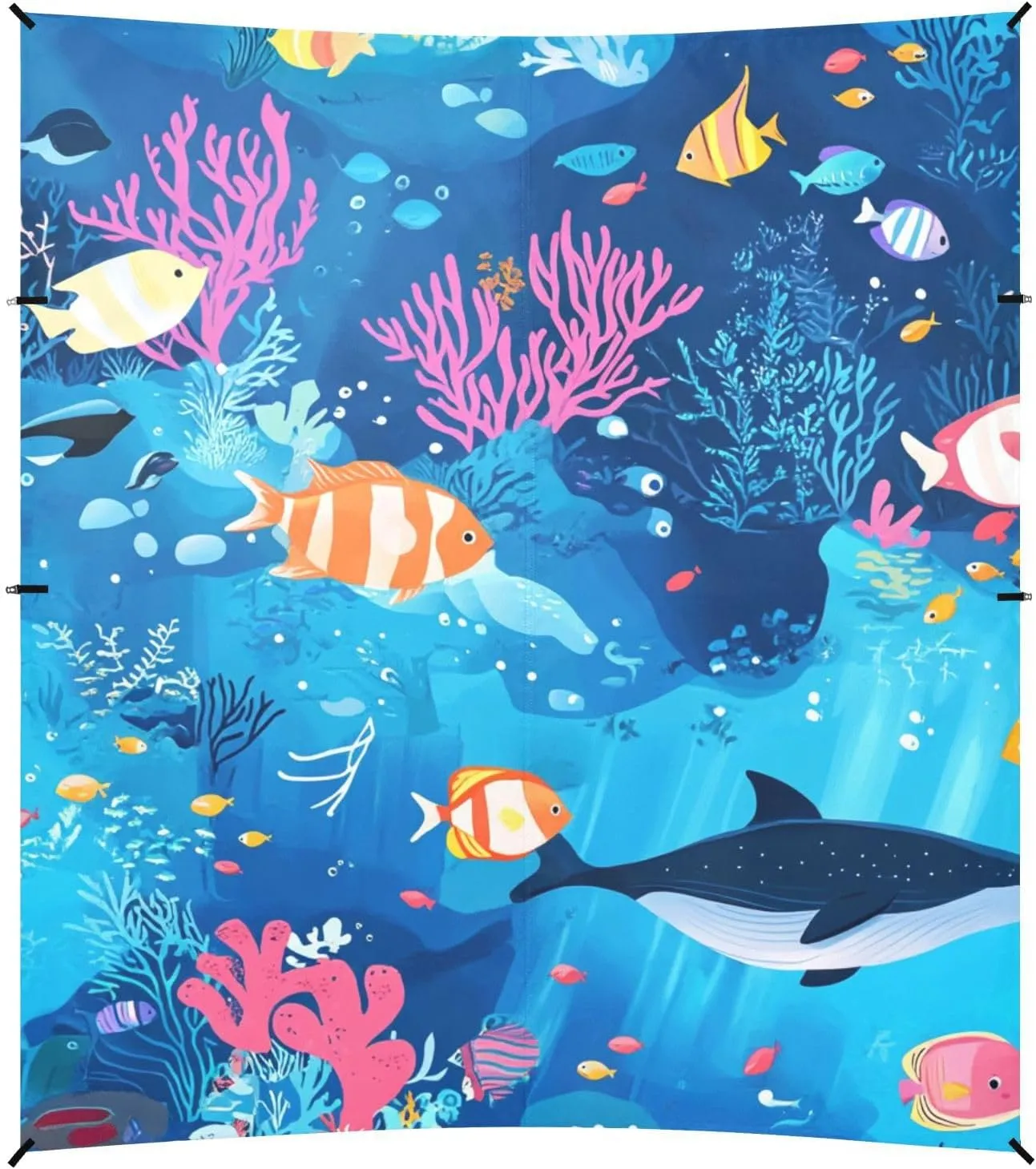 sea Blue Fishes Whale Beach Canopy UPF50  Easy Setup Large Sun Shade with Sand Pockets for Backyard and Camping