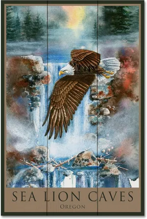 Sea Lion Caves Oregon Eagle Wood Art Print from Watercolor by Artist Dave Bartholet 24" x 36"