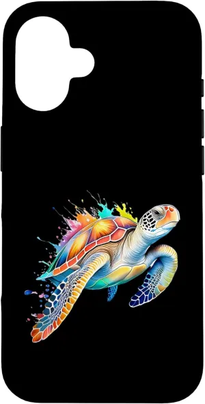Sea Turtle Swimming Watercolor Art Splash Sea Animal Case for iPhone 16