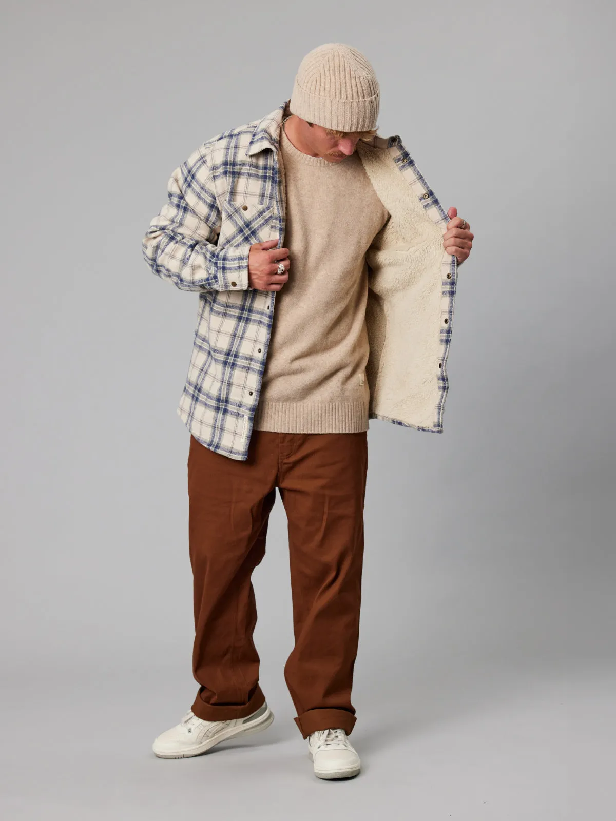 SEAPORT SHEARLING SHIRT - SAND CHECK