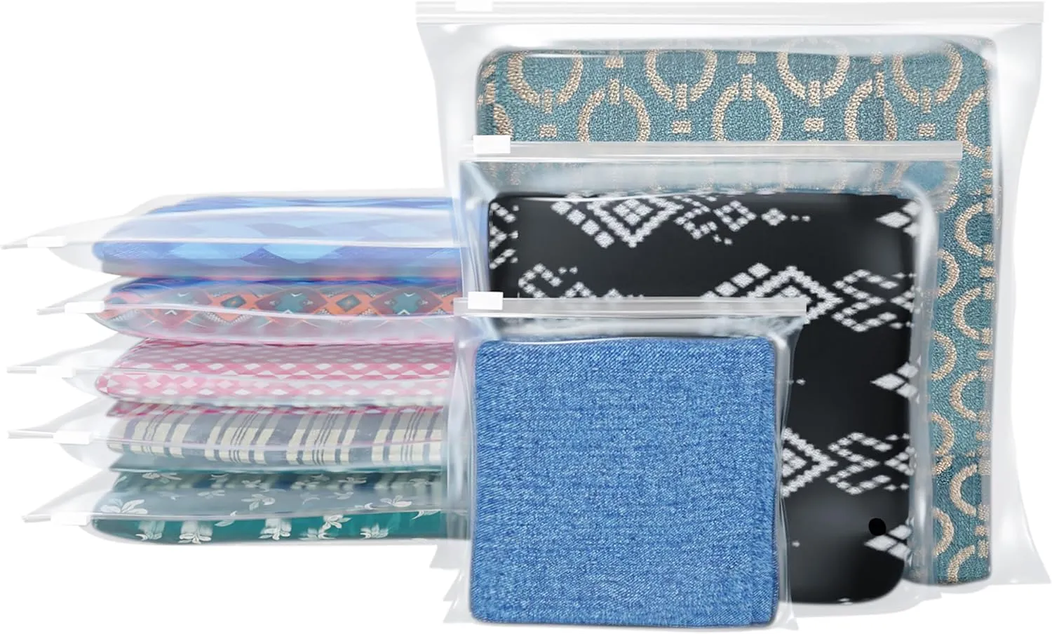 Set of 100 Plastic Poly Bags with Slider Closure for Clothes & Fabrics, 3 Mil (Clear, 14 X 14")