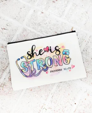 She is strong, Nurse make up bag, nurse essentials bag, nurse care kit, Nurse gifts, Nursing gift, gifts for nurse, proverbs 31:25 gift