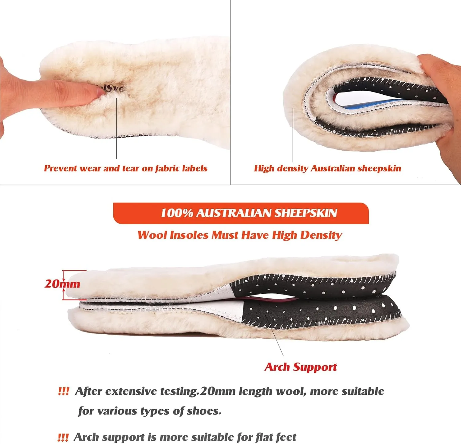 Sheepskin Cushioned Insoles Unisex Cozy Warm Durable Soft Winter Sheep Thick Wool Fluffy Fleece Shearling Replacement Inserts Shoe-Pad for Leather Shoes Boots Slippers Wellies Clog Running Shoes