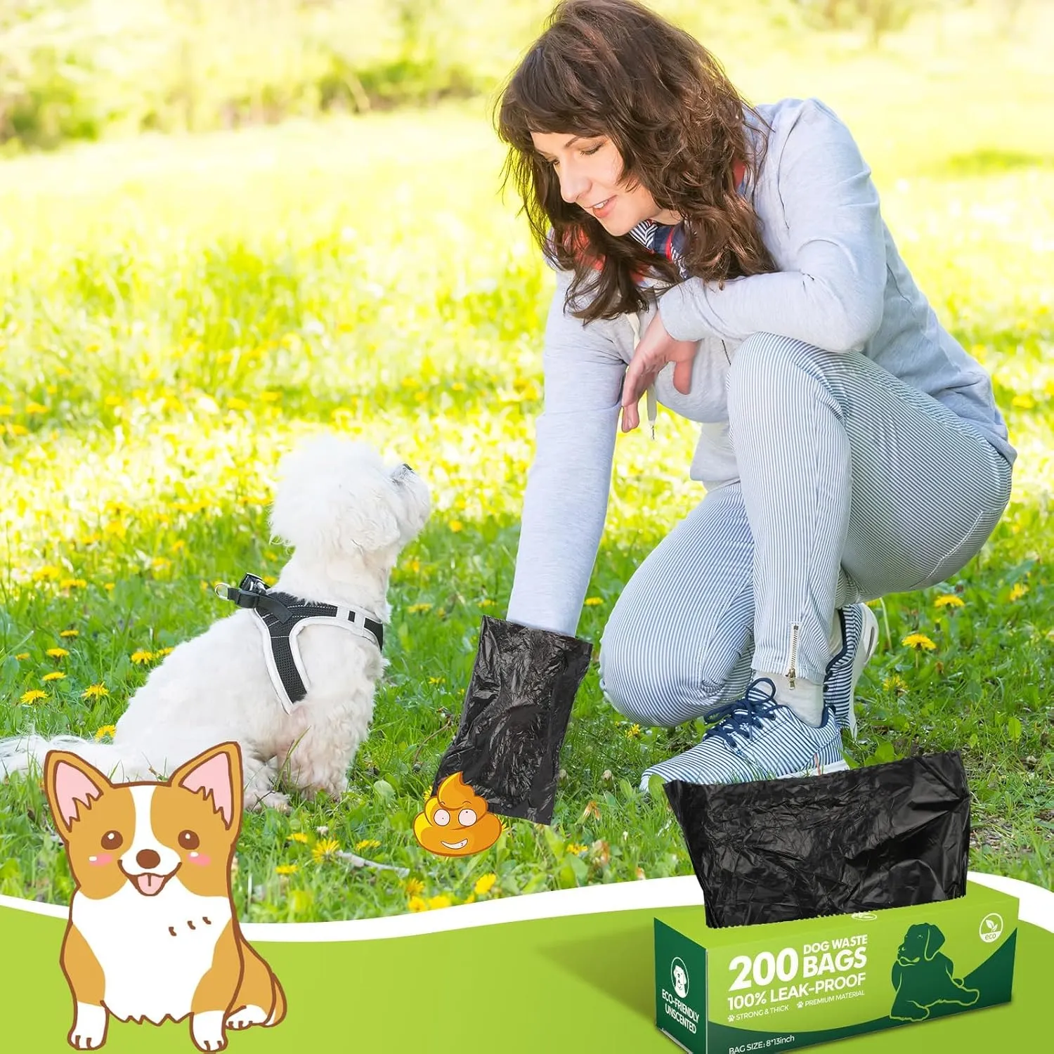 Sherr 10 Boxed Rolls 2000 Counts Dog Poop Bags Bulk Leak Proof Dog Waste Bags Doggy Poop Bags Pet Waste Bags for Puppy Pets Outdoor Walking and Travel, 10 Rolls of 200, Black