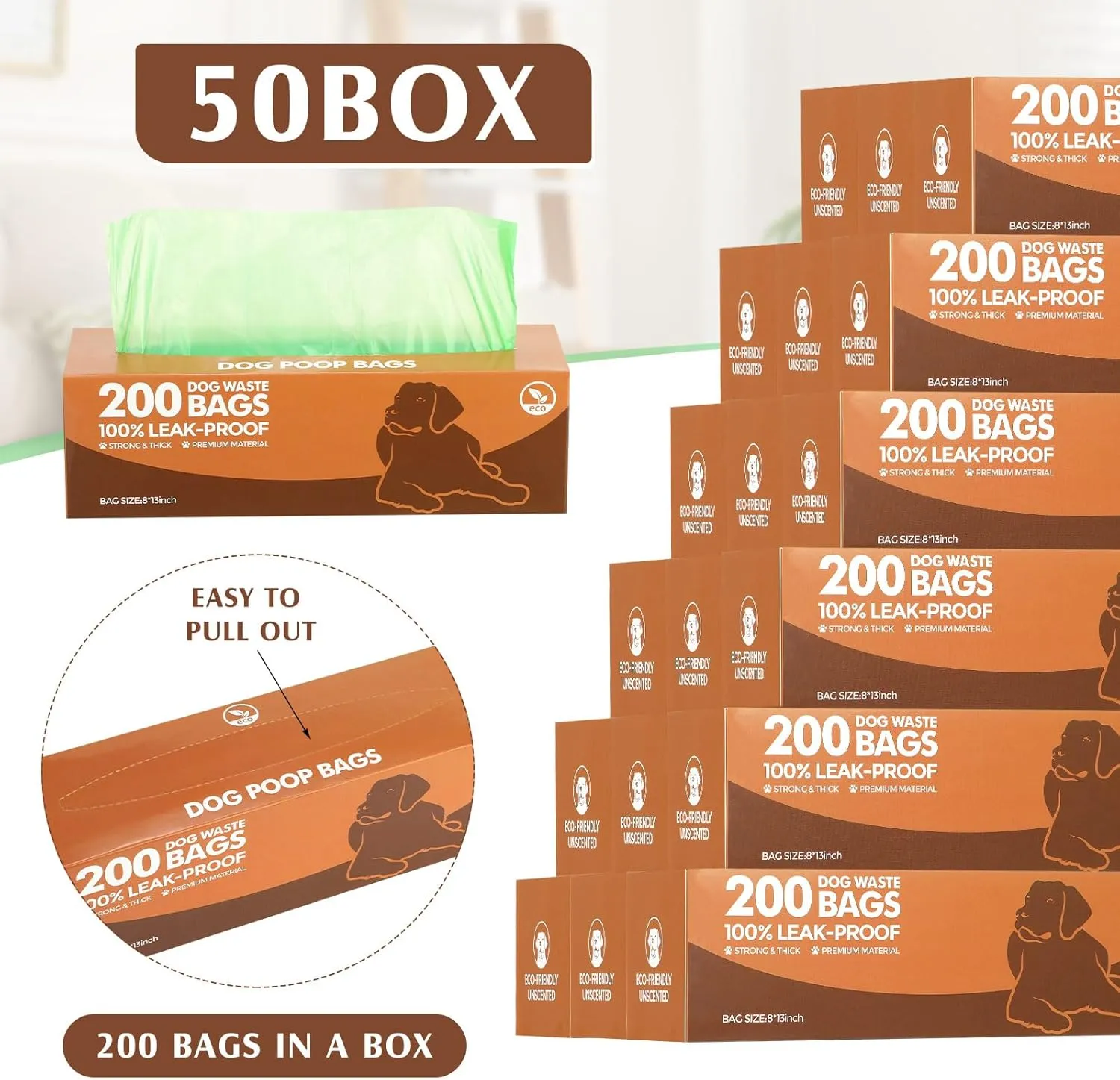 Sherr 50 Rolls Dog Waste Bags 10000 Count Dog Trash Bags Leak Proof Pet Doggie Poop Roll Waste Thick Plastic Bag for Home Park Outdoor Travel Pet Supplies(Dark Green)