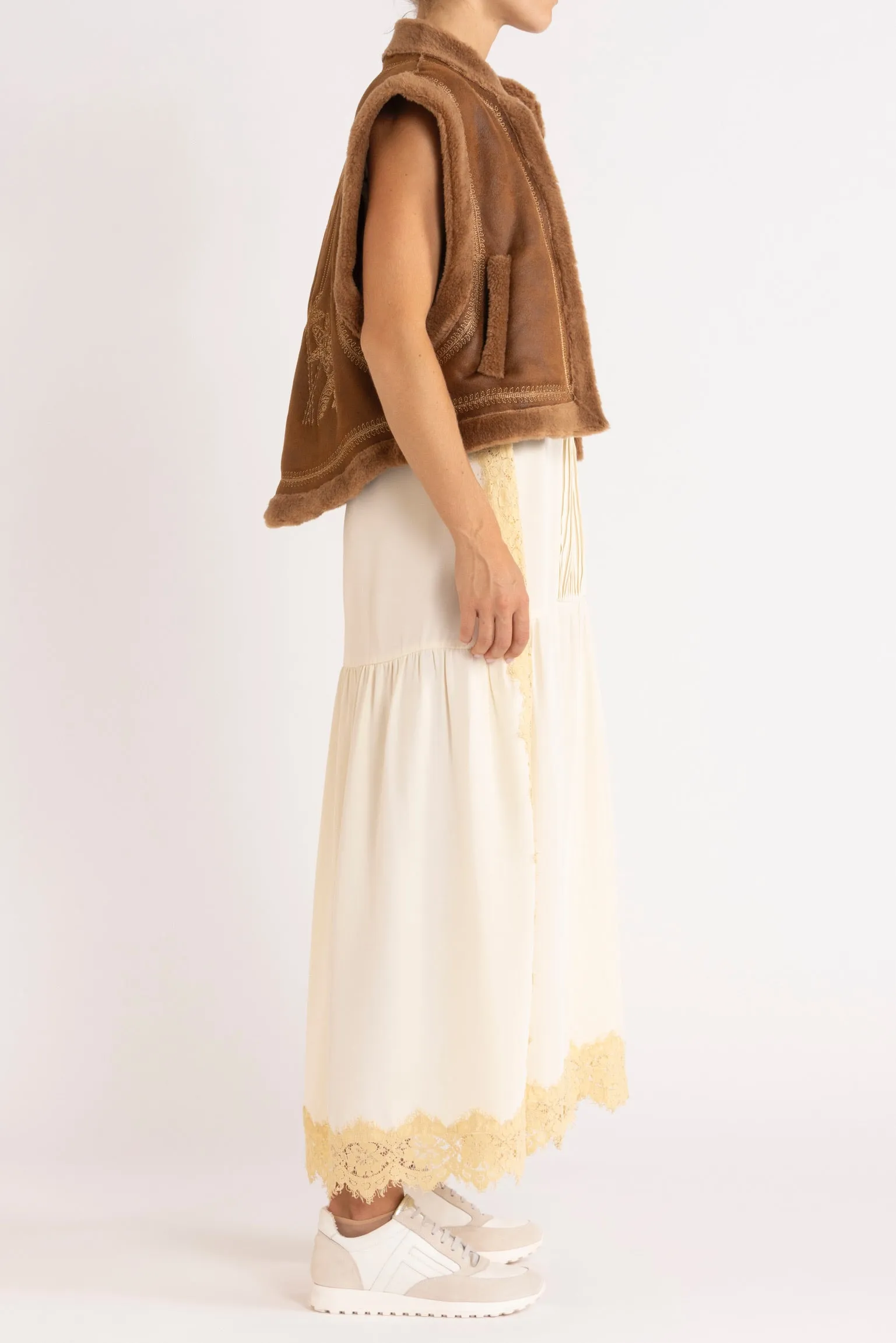 Shiloh Embroidered Faux-Shearling Vest
