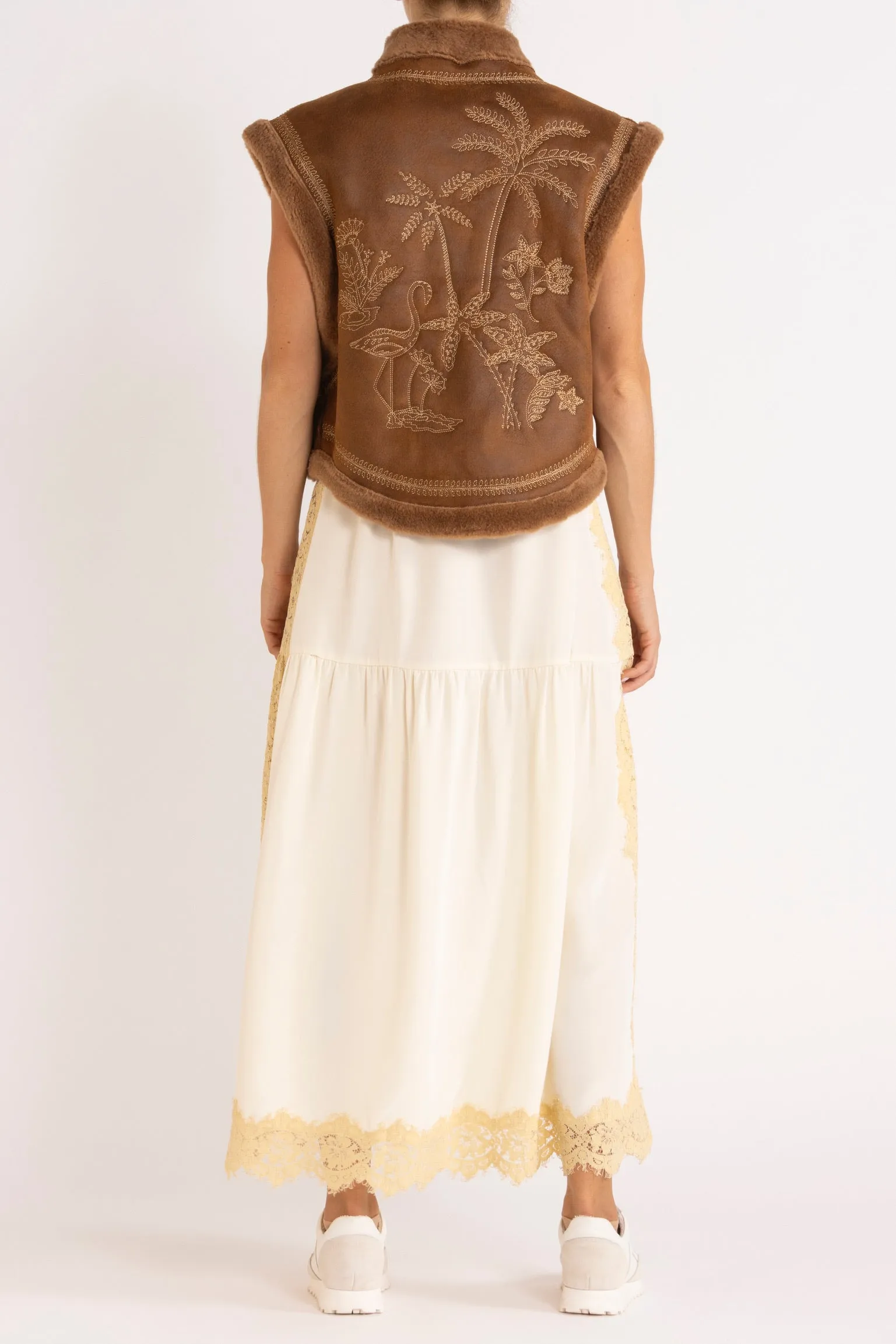 Shiloh Embroidered Faux-Shearling Vest